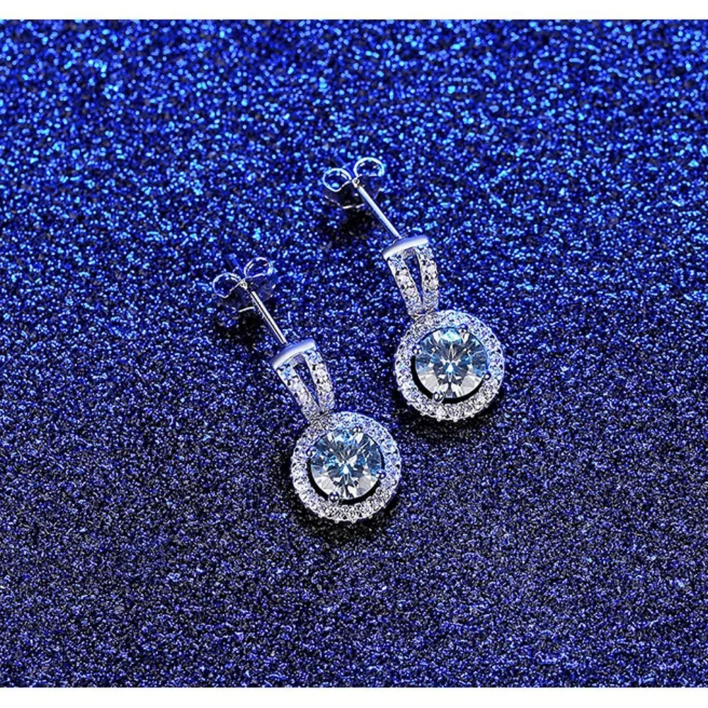 Certified 1ct. t.w. Moissanite Diamond Round Halo Earrings NEW L